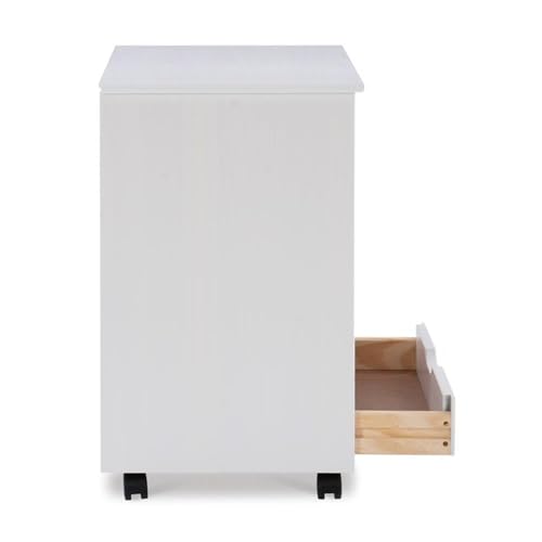 Riverbay Furniture Six Drawer Wood Rolling Cart, 20.75" w x 15.13" d x 25.5" h, White Wash Finish, Wide Drawers, Contoured Handles, Mobile Storage for Office, Kitchen, Bedroom
