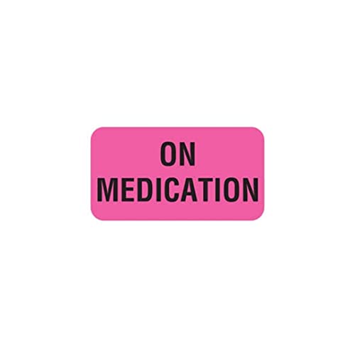 On Medication Sticker, Doctor Stuff - Veterinarian File Folder Chart Labels, Care Instruction Veterinarian Stickers, 1-5/8" x 7/8", Fluorescent Pink, 560/Roll, Tabbies Vet V-AN275