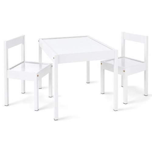 GIPXDVS 3‑Piece Table and Chair Set, Wipeable Dry‑Erase Surface, Rubber Wood Legs, Rounded Edge Treatment, Simple Assembly(White)