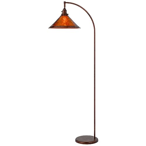Benzara Cyan 65 Inch Modern Adjustable Arc Floor Lamp, Amber Mica Shade, Rust Metal