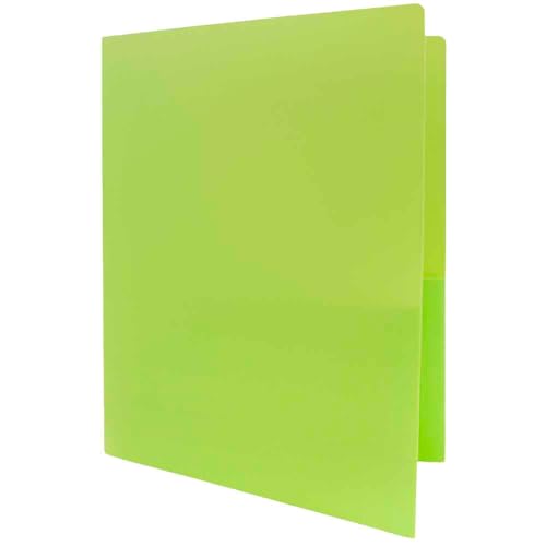 JAM Paper Heavy Duty Plastic Two Pocket Presentation Folders - Lime Green - 108/pack