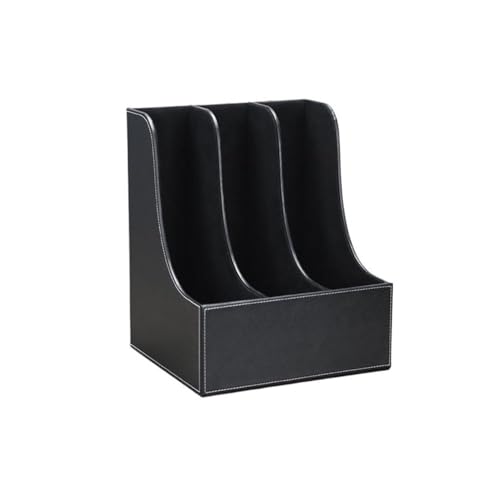 File Rack Leatherette Desktop File Folder Organizer and Document Stand Journals Magazine Rack Letter Trays(Black)