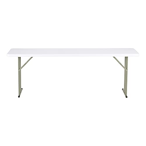 Norwood Commercial Furniture 8' Indoor/Outdoor Folding Training Table, Rectangular Blow-Molded Plastic Folding Training and Event Table, White