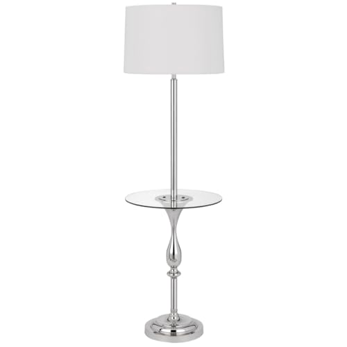 HomeRoots 526309 61 in. Tray Table Floor Lamp with White Transparent Glass Square Shade Chrome