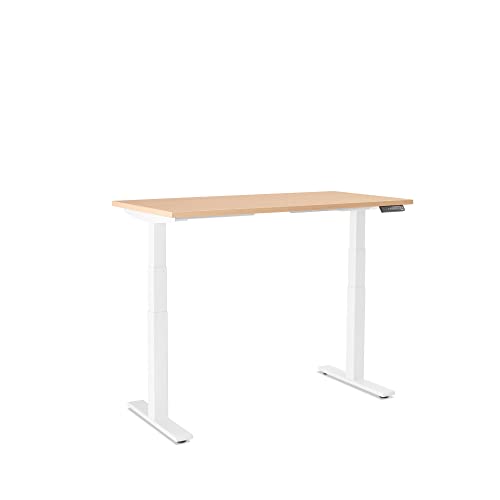 Poppin Series L Adjustable Height Single Desk, Natural Oak, 47", Modern Sit and Stand Solution with White Electric Legs Adjusting Height 25" to 50,5", LED Display with Four Memory Buttons