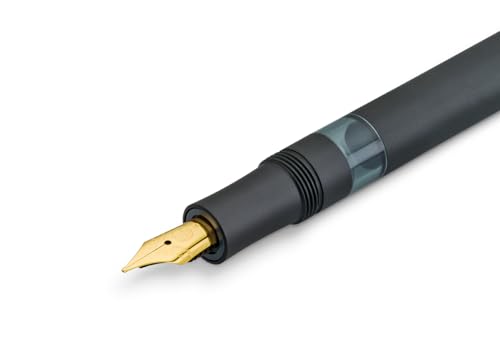 Kaweco PISTON SPORT AL Black/Gold Starter Set I Classic Aluminium Fountain Pen for Ink Bottles in Nostalgic Box including Kaweco Ink Bottle in Royal Blue I Piston Filler 13 cm I Nib: M (Medium)