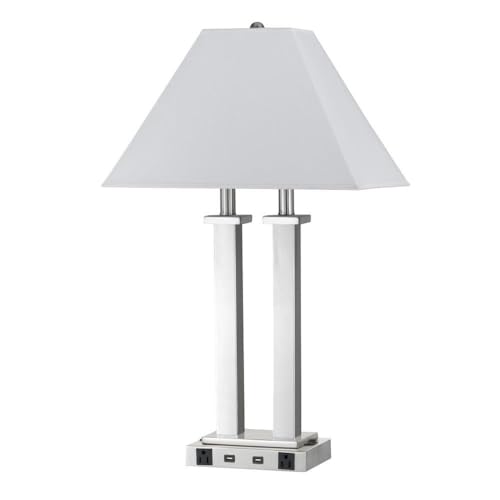 60w X 2 Metal Desk Lamp with 2 USB and 2 Power Outlets, On Off Rocker Base Switch