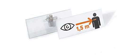Durable 851900 Name Badge Set, Name Badges 40 x 105 mm with Combination Clip, Matching Insert Badges on A4 Printed Sheets, Pack of 14