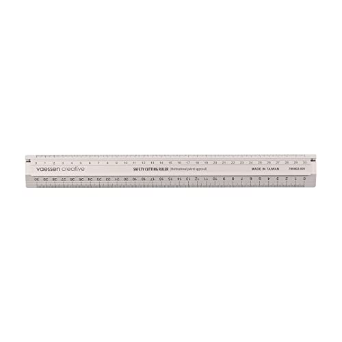 Vaessen Creative Metal Safety Ruler Aluminium, 30 cm, for Safe Measuring, Cutting Various Materials and Crafting with Paper, Non-Slip