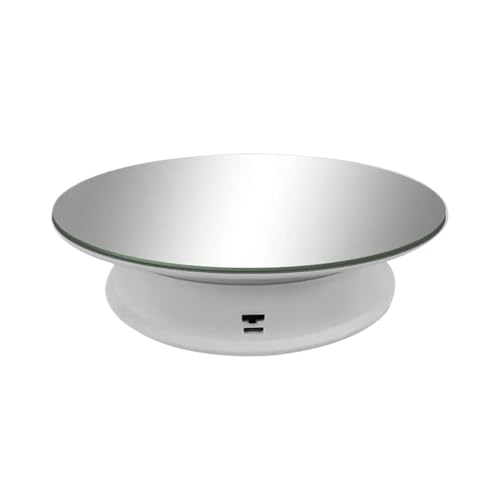 Turntable, Electric Rotating Mirror Display Stand Weight Max 3kg 360 Degree Swivel Platform Photo Video Shooting Props,Low Noise,for Photography,Display(White_Mirror Surface)