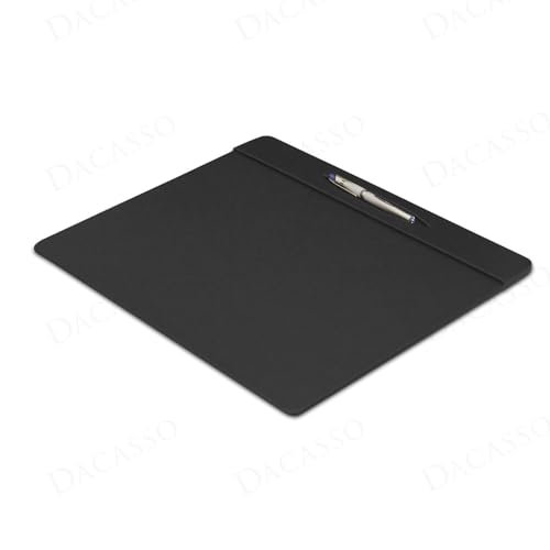 Dacasso 17” x 14” Classic Black Leather Conference Pad w/Pen Well - Luxury Leather Desk Blotter for Writing - Padded Executive Table Surface Protector