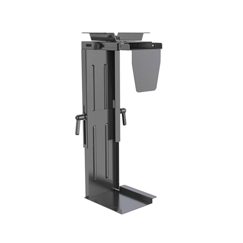 VHDY85KA Office Under Desk PC Holder Mount - Adjustable 360 Degrees Swivel CPU Tower Steel Bracket Adjustable Clamp-On Desk and Wall Installation PC Mount Accessories