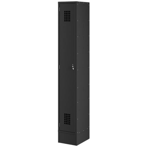 Mix.Home Commercial Metal Locker, 12" x 15" x 78", Black, 1-Tier Freestanding Steel Storage Locker with Ventilated Door, Lockable Design & Hooks, Unassembled, for Office, Gym, School & Warehouse