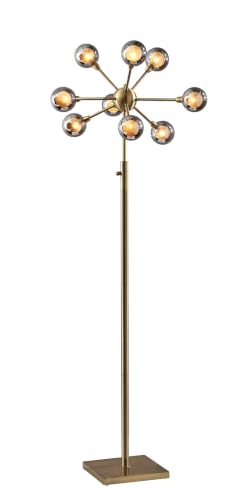 Adesso Antique Brass LED Floor Lamp with Glass Globe Shades