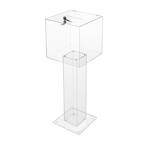 fagauhds Acrylic Ballot Box with Lock, Clear Voting Box Donation Box for Fundraising, Secure Container for School Party, Transparent 30.5x30.5x86.87cm