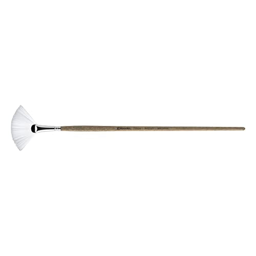Escoda Perla Series 4233 Artist Oil & Acrylic Long Handle Paint Brush, Synthetic White Toray Filament, Fan, Size 2