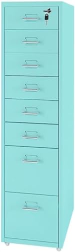 SoOSSN Vertical Filing Cabinet, Metal Mobile File Cabinet with Lock and Casters, 3/5 /6/8 Drawer, Home Office Cabinet for /A4 File (Color : Lake Blue, Size : 8 Drawer)