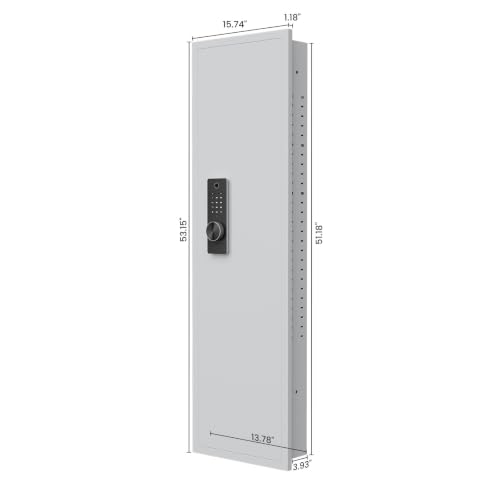 53 Inch Fingerprint In‑Wall Safe, Hidden Wall Gun Safe for Rifles, Heavy‑Duty Steel Wall‑Mounted Safe with Adjustable Shelves, Security Storage Cabinet for Firearms and Valuables, White