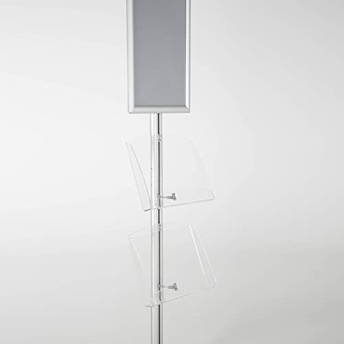 M&T Displays Free Standing Aluminum Display Stand Single Sided Document Brochure Sign Holder Front Loading Portrait Landscape Silver Snap Frame 1x(11x17) and 2 pcs Clear Acrylic Shelf 2x(8.5x11) Inch