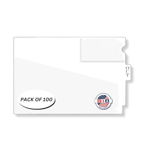 Doctor Stuff - Center Tab Vinyl Out Guides, Diagonal Cut Front Pocket, Top Charge Out Slip Pocket, Plastic File Folder, Letter Size 9" x 13-1/4", White, 100/Box