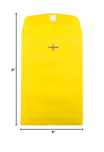 JAM PAPER 6 x 9 Open End Catalog Colored Envelopes with Clasp Closure - Yellow Recycled - Bulk 250/Box