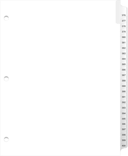 Exhibitindexes® 3 Hole Punched Side Collated Tabs Bold Font, 376-400 Sets