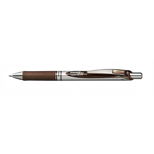 Pentel EnerGel RTX Retractable Liquid Gel Pen, (0.7mm) Metal Tip, Medium Line, Brown Ink, Box of 12 (BL77-E)