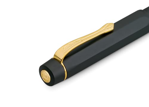 Kaweco PISTON SPORT AL Black/Gold Starter Set I Classic Aluminium Fountain Pen for Ink Bottles in Nostalgic Box including Kaweco Ink Bottle in Royal Blue I Piston Filler 13 cm I Nib: M (Medium)