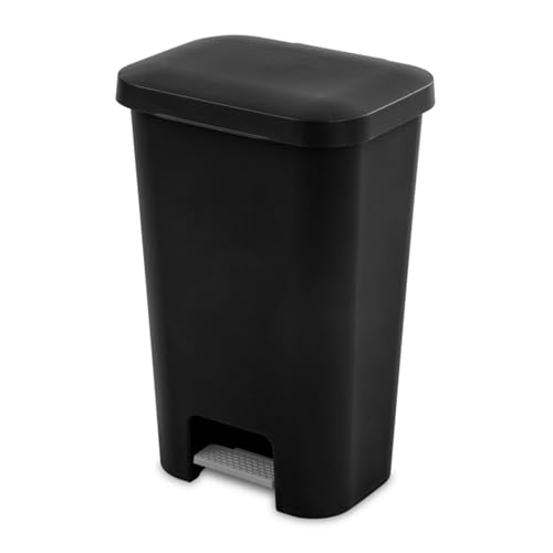 Sterilite Rectangular Step On Kitchen Wastebasket, 11.9 Gal, Black, 16 Pack