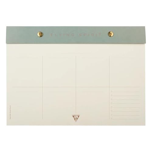 Clairefontaine - 107846C - One Riveted Planner Pad 24x17cm - 60 Detachable Printed Sheets - 90g Paper - Weekly Planner - Flying Spirit Collection - Grey Green