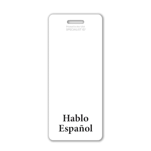 Bulk 20 Pack - Hablo Español Badge Buddy - Vertical Bilingual ID Backer for Spanish Speaking Staff - Heavy Duty Double Sided XL Badge Identifier for Retail, Hospital & Warehouse (White)