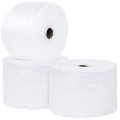 The Boxery 12 inch x 175 feet Bubble Roll, Small Bubble 3/16 inch Cushioning Wrap, Perforated Every 12 inch for Packing Moving Shipping Supplies, 3 Rolls, 525 ft Total