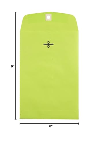 JAM PAPER 6 x 9 Open End Catalog Colored Envelopes with Clasp Closure - Ultra Lime Green - Bulk 250/Box