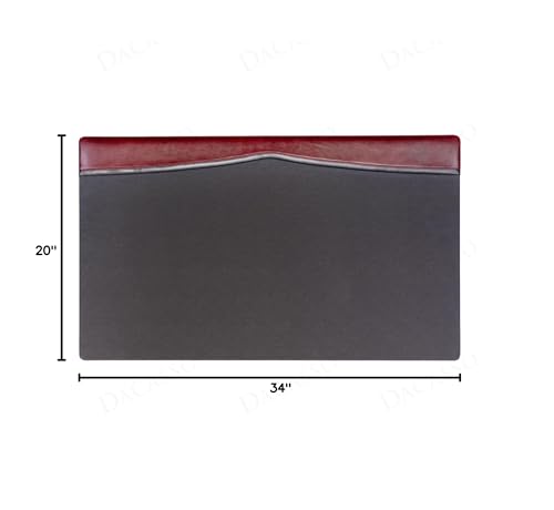 Dacasso 34" x 20" Burgundy with Black Trim Leather Desk Pad w/Top Rail - Executive Desk Surface Protector - Luxury Leather Blotter for Writing