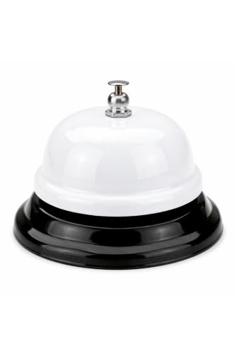 Classic Desk Bell - White Top & Black Base - Loud Ring - Metal Construction - Minimalist & Refined Design - 3.1-3.5 inches Diameter, 2.0-2.4 inches Height