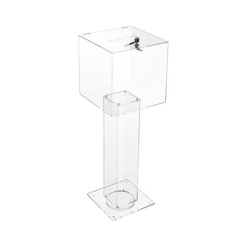 Floor Standing Acrylic Ballot Box, Lockable Storage Containe with Stand, 12 X 12 Inch Clear Suggestion Box with Lock & Two Keys for Election Voting Contest