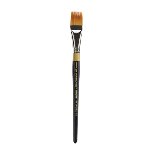 KINGART Premium Original Gold 9120 Series RAKE Brush Set, Synthetic Golden Taklon Hair for Acrylic, Watercolor & Oil, Short Handle, 5 Sizes: 1/8, 1/4, 1/2, 3/4, 1"