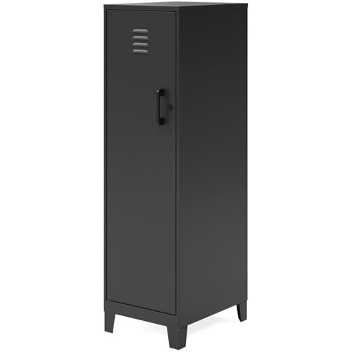 UrbanPro 53.38" H 4 Shelf Metal Storage Locker Cabinet, Black Finish, Welded Steel Construction, Hinged Door with Lock, 3" Riser Legs, Industrial Style Office, Home, Classroom, Garage Organizer