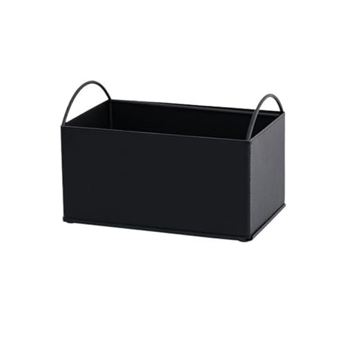 7UOYVBLNRSJM Bookshelf Iron and Leather Multipurpose Books Storage Box with Handles Record Organiser Crate(Black)