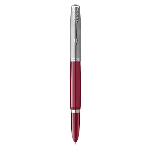 Parker 51 Fountain Pen, Fine Nib, Burgundy Barrel with Chrome Trim, Black Ink Cartridge, Gift Box - Perfect for Calligraphy and Luxury Writing Experience