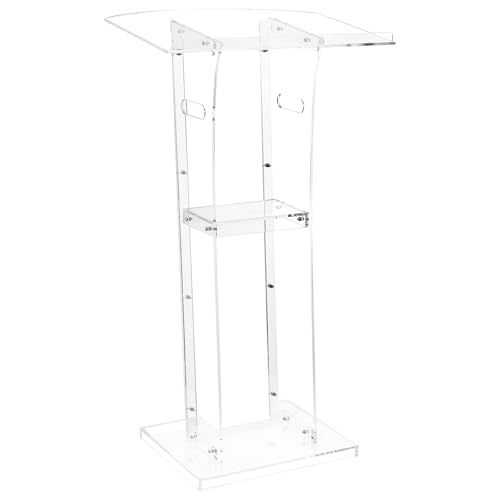 VEVOR Podium Stand, 43-Inch Acrylic Lectern, Portable Laptop Desk with Wide Reading Surface and Storage Shelf, Book Stopper, Floor-Standing, for Classroom, Wedding, Conference, Lecture and Concert