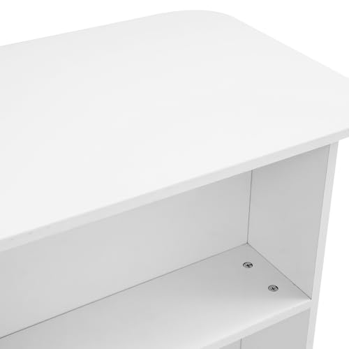 LuYuLTONG Reception Desk with LED Lights, Front Counter Desk with Lockable Drawer, L Shaped Retail Counter with Open Shelving, Checkout Computer Workstation for Salon Lobby Home Office(White)