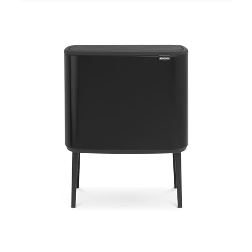 Brabantia Bo Touch Top Kitchen Trash Can with Single Compartment & Raised Legs | Matt Black | 9.5 Gal Inner Bucket | Soft-Close Garbage Can, Stay-Open Lid | Fits Against Wall | + Trash Bags