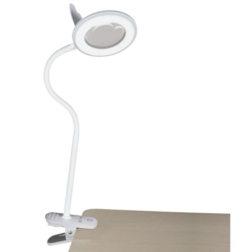 OttLite Lighted ClearSun LED Magnifier Clip Lamp, White