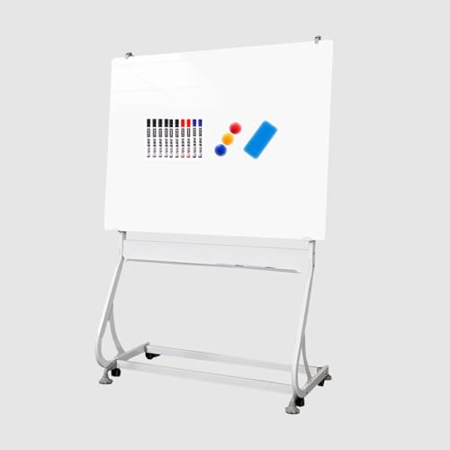 TRUNXUCL Dry Erase Board with Stand, Rolling Whiteboard on Wheels, Standing White Board Magnetic, Height Adjustable(White,60x90cm/24x35in)