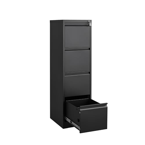 4 Drawer Vertical File Cabinet with Lock, Black Metal Filing Cabinet