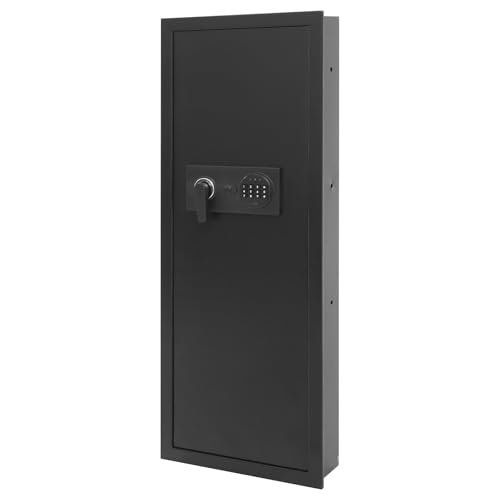 Steel Safe and Lock Box, Heavy Duty Wall Safe with Alarm, Digital Keypad Safe Box for Money, Jewelry, Document, Passport, 3.94"D x 14.57"W x 39.37"H, Black