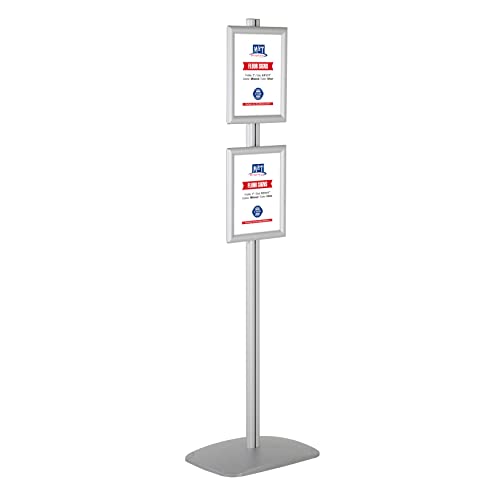 M&T Displays Free Standing Aluminum Display Stand Single Sided Document Brochure Sign Holder Front Loading Portrait Landscape Snap Frame 2x(8.5x11) inch Silver