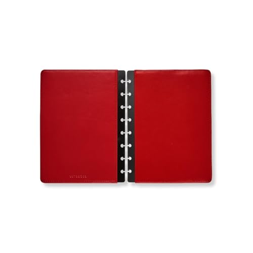Circa™ Leather Foldover Covers ONLY – Red, Full‑Grain Smooth Leather, Discbound Notebook Sleeve with Pen Loop Junior Size