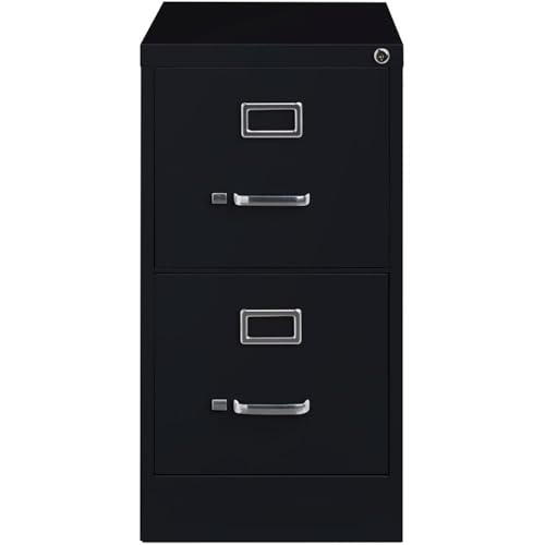 Pemberly Row 2 Drawers 28.38" Vertical Black Metal Filing Cabinet Lockable Pre-Assembled Stationary Letter Size for Home, Office